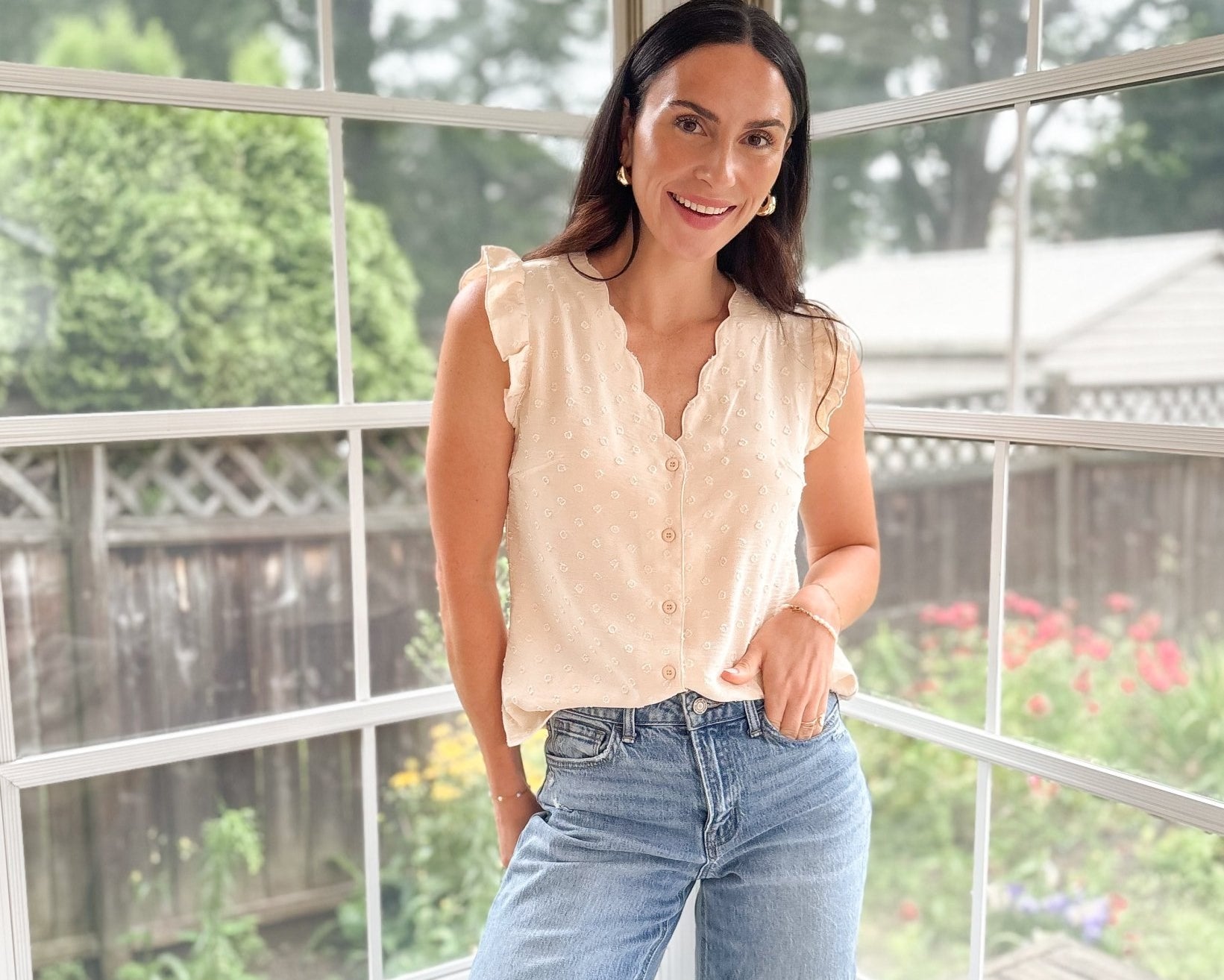 Penelope V-Neck Swiss Dot Short Sleeve Blouse - Love and Lee Apparel