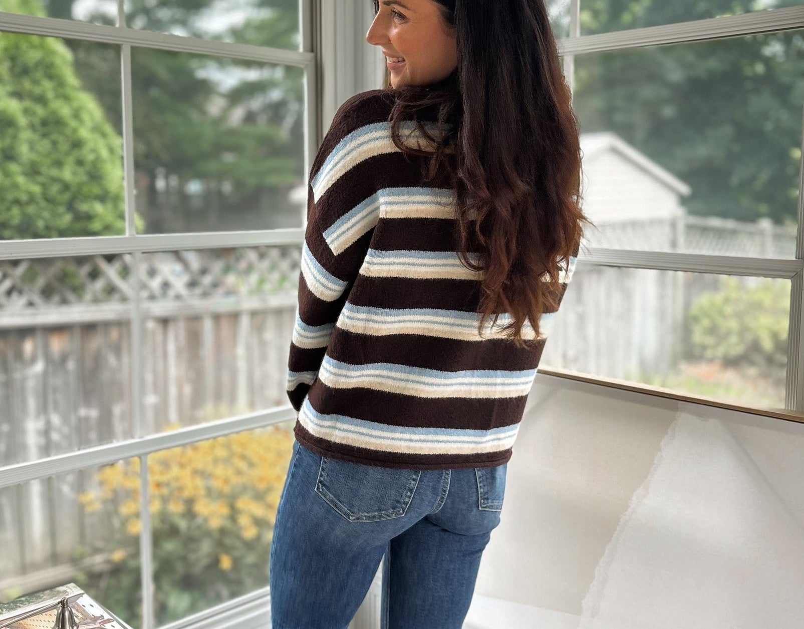 'Yale Bookclub' Multi-Color Stripe Rolled Neck Knit Cardigan - Love and Lee Apparel