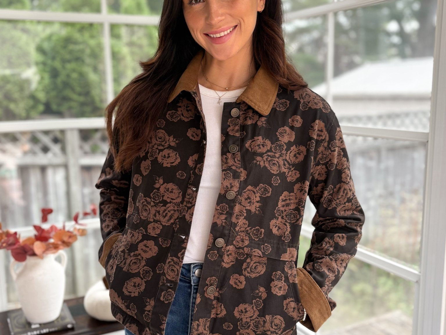 Whispering Pines Denim Jacquard Corduroy Collar Jacket - Love and Lee Apparel
