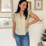 The Pheobe Flutter Sleeve Button Down Embroidered Top - Love and Lee Apparel