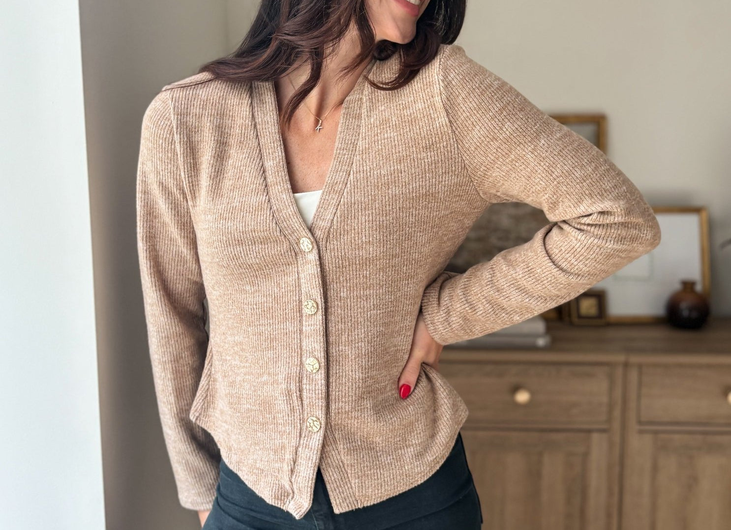 The Heritage Estate Ribbed V-Neck Cardigan in Mocha - Love and Lee Apparel