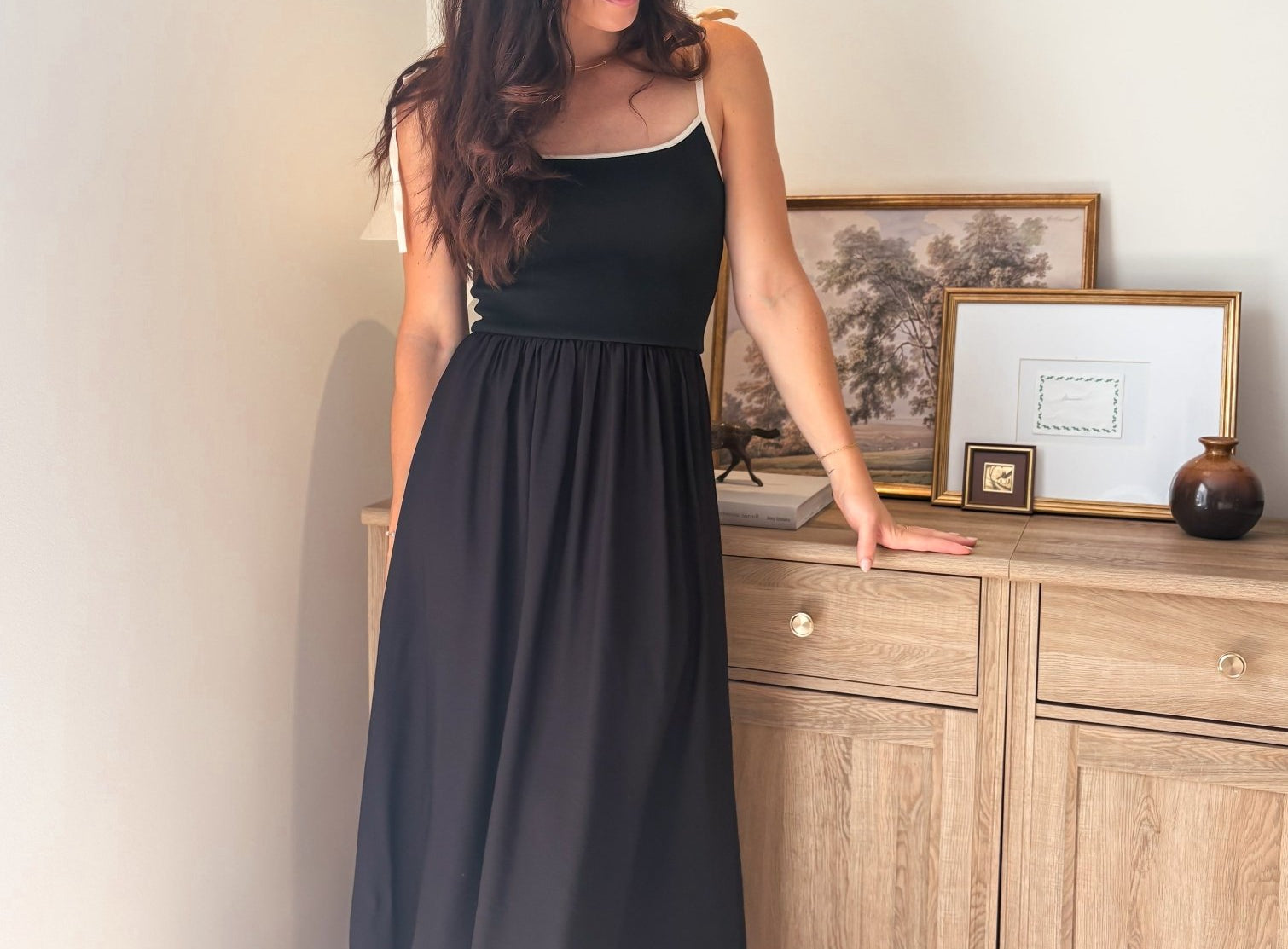 The Chanel Contrast Tie Spaghetti Strap Mix Media Midi Dress - Love and Lee Apparel