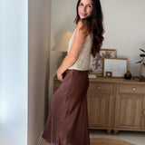 The Magnolia Satin Midi Skirt in Chocolate Brown - Love and Lee Apparel
