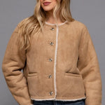 The Monique Long Sleeve Gold Button Closure Inner Fur Faux Suede Jacket - Love and Lee Apparel
