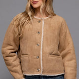 The Monique Long Sleeve Gold Button Closure Inner Fur Faux Suede Jacket - Love and Lee Apparel