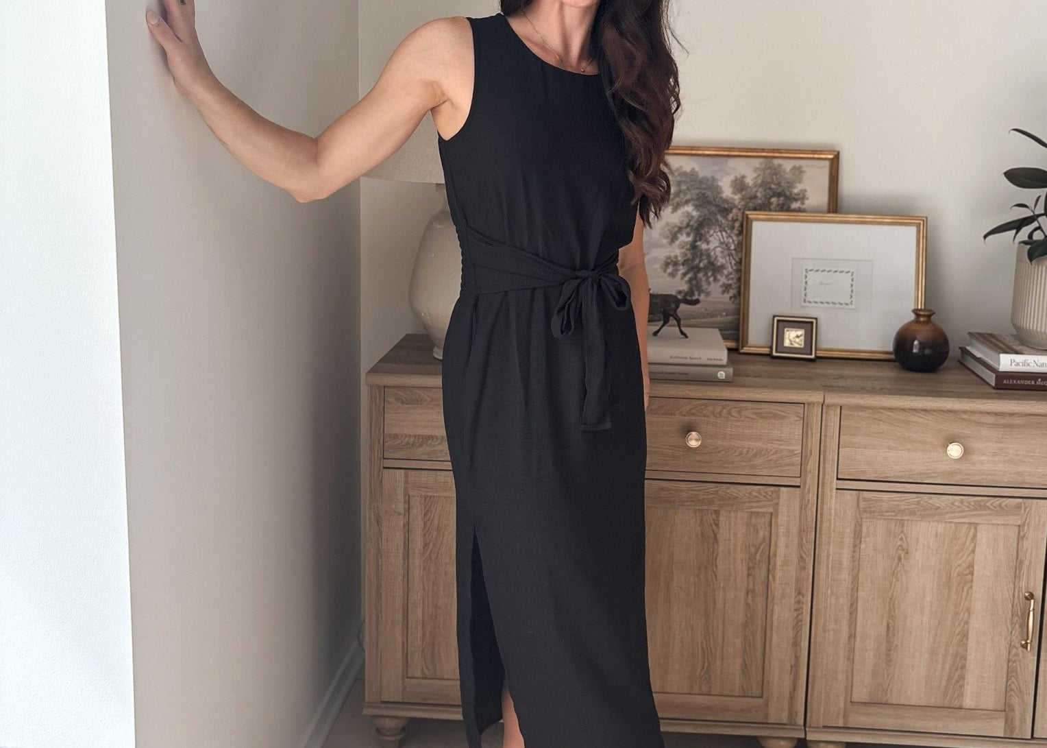 The Peyton Sleeveless Tie Detail Linen Effect Woven Midi Dress - Love and Lee Apparel