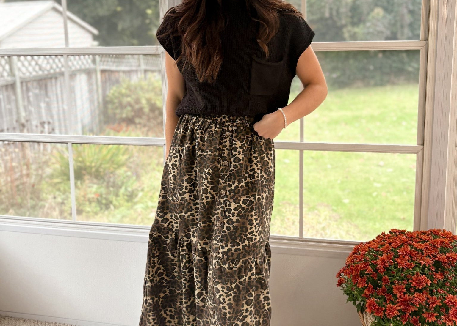 The Eliza Button Down Leopard Printed Midi Skirt - Love and Lee Apparel