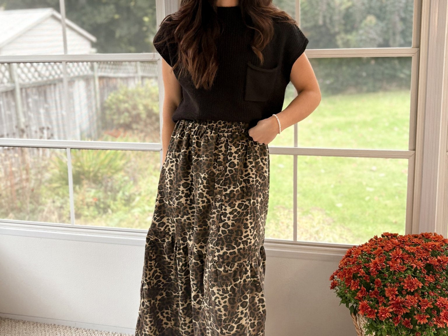 The Eliza Button Down Leopard Printed Midi Skirt - Love and Lee Apparel