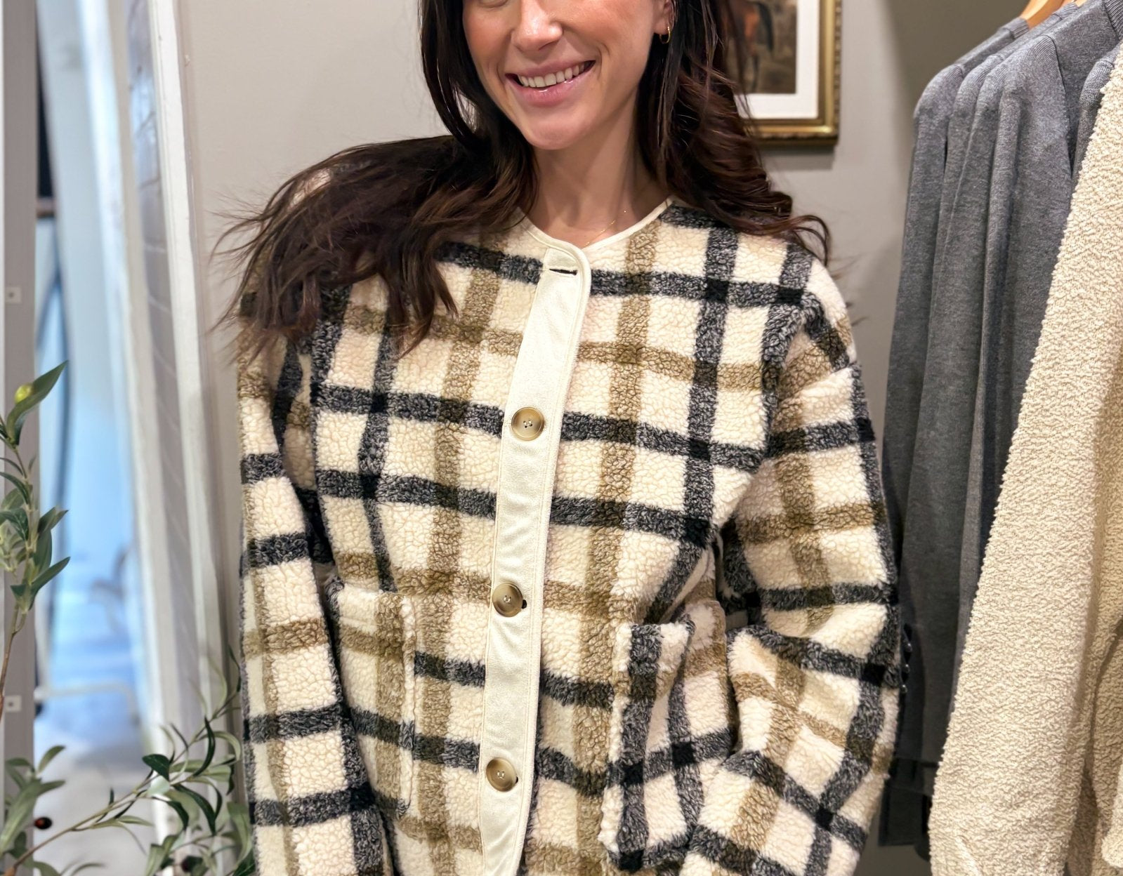 The Sabrina Plaid Button Down Teddy Jacket - Love and Lee Apparel
