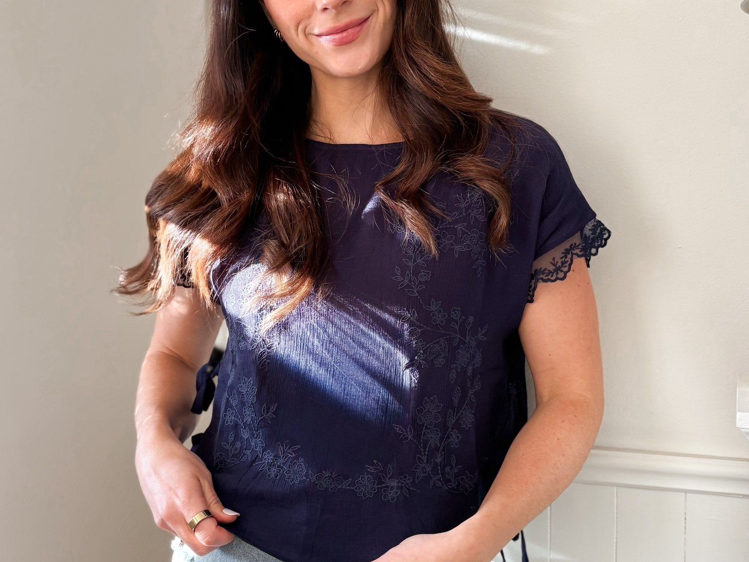 The Tyra Lace Detail Blouse in Navy - Love and Lee Apparel