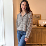 The Autumn Air Stripe Raw Edge Drop Shoulder Knit Cardigan - Love and Lee Apparel