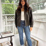 'The Varsity Club' Collared Zip-Up Faux Leather Bomber Jacket - Love and Lee Apparel