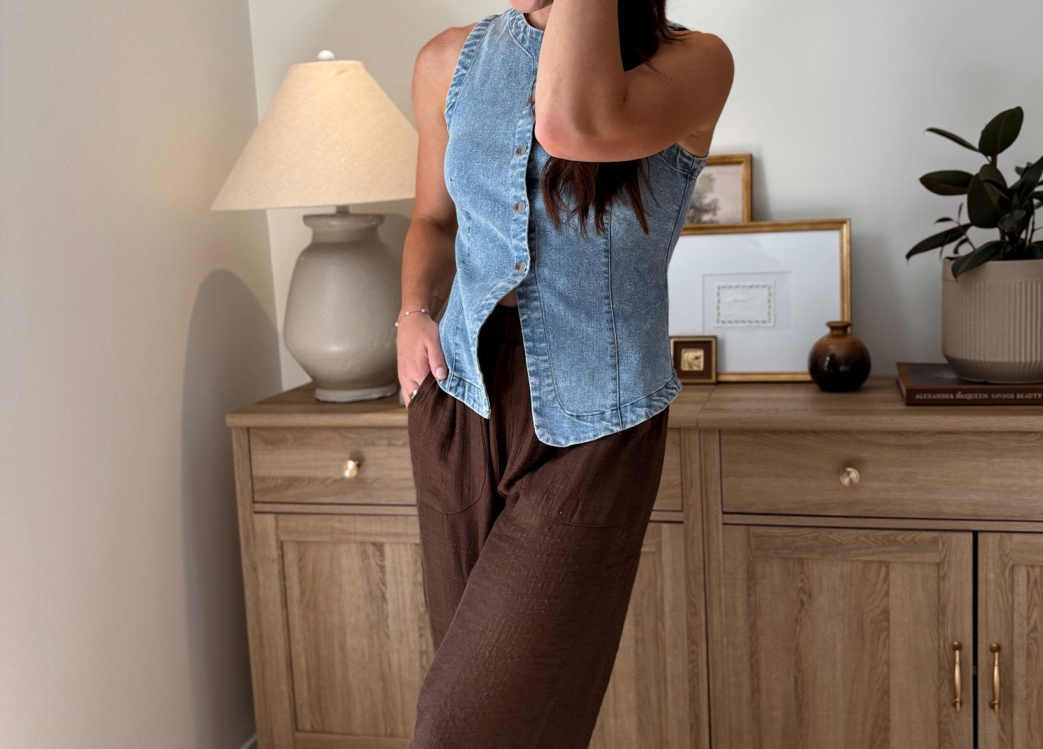 The Beatrice Washed Denim Button Down Vest - Love and Lee Apparel