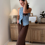 The Beatrice Washed Denim Button Down Vest - Love and Lee Apparel