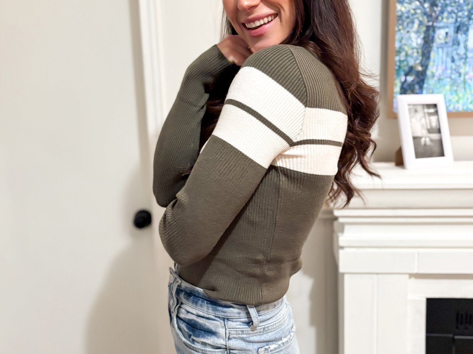 The Rina Long Sleeve Mock Neck Stripe Rib Sweater - Love and Lee Apparel