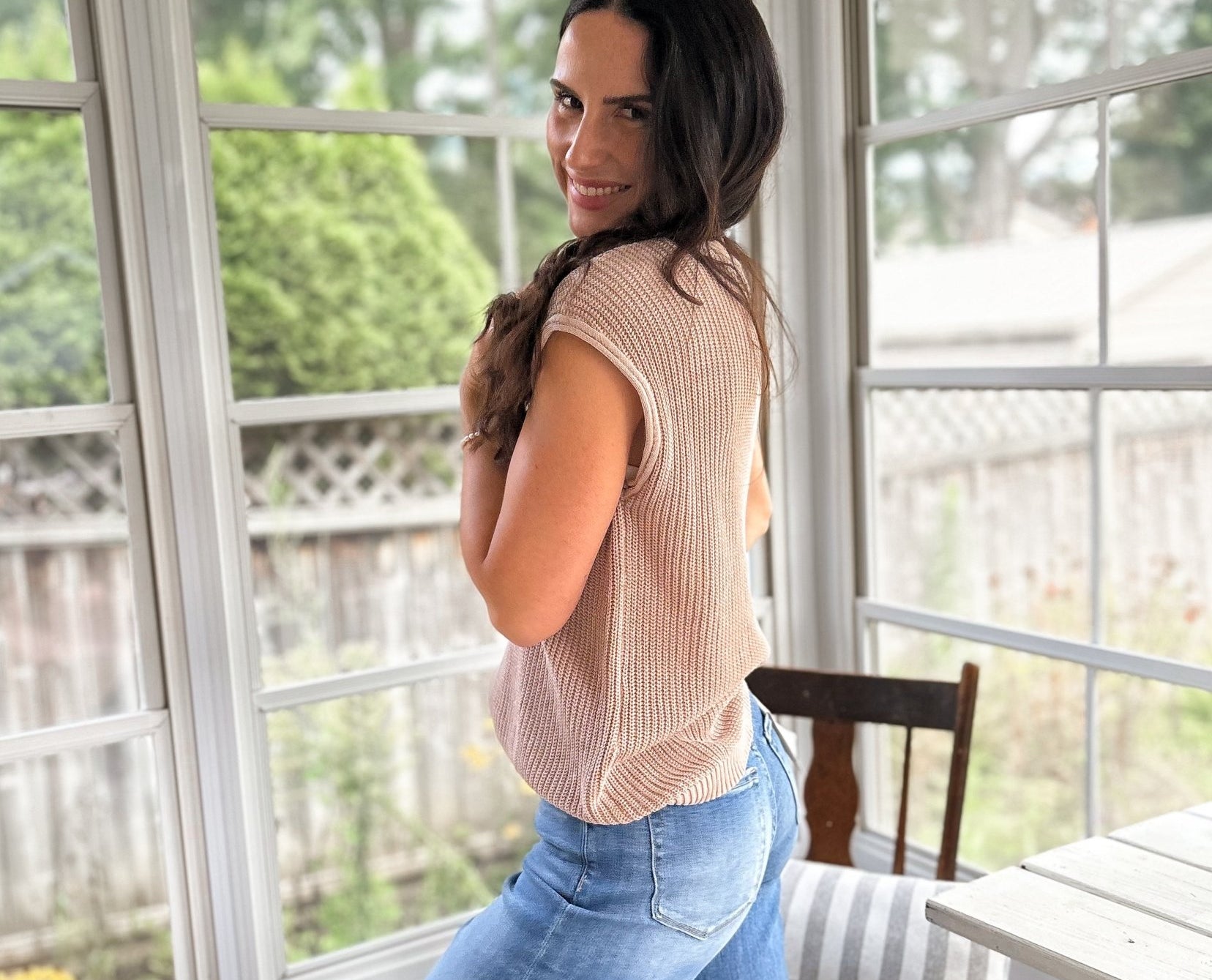 The Fallon Raw Edge Short Sleeve Henley Sweater Knit Top - Love and Lee Apparel