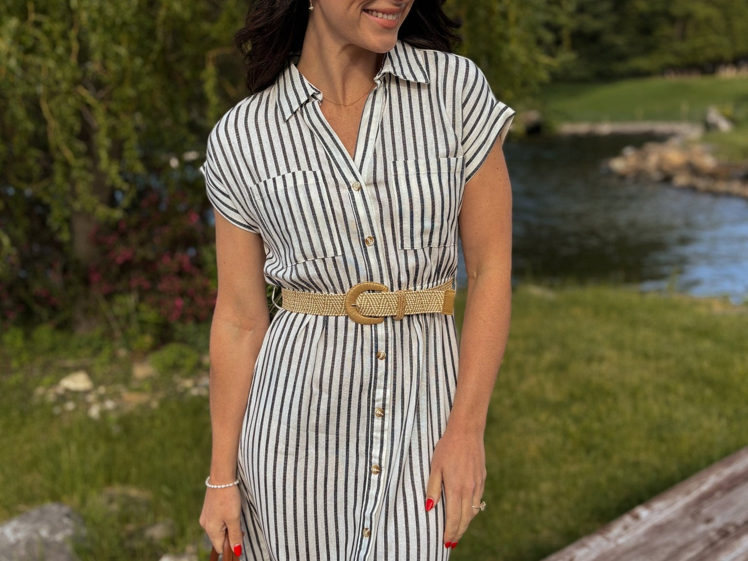 Sunset Collared Short Sleeve Belted Shirt Dress - Love and Lee Apparel