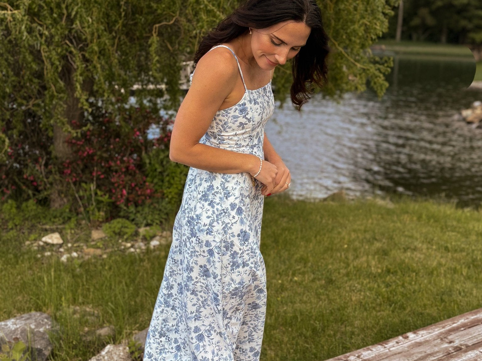 Tides Watercolour Floral Spaghetti Strap Midi Dress - Love and Lee Apparel