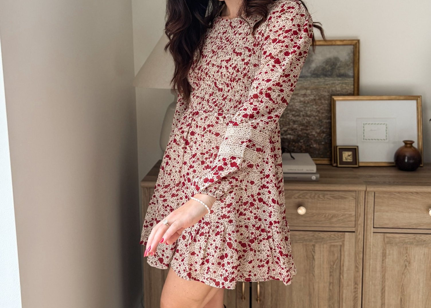 The Early Harvest Lace Trim Smocking Printed Mini Dress - Love and Lee Apparel