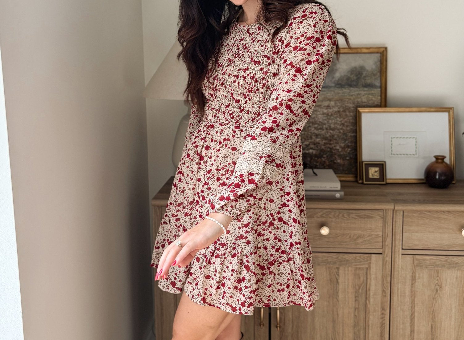 The Early Harvest Lace Trim Smocking Printed Mini Dress - Love and Lee Apparel
