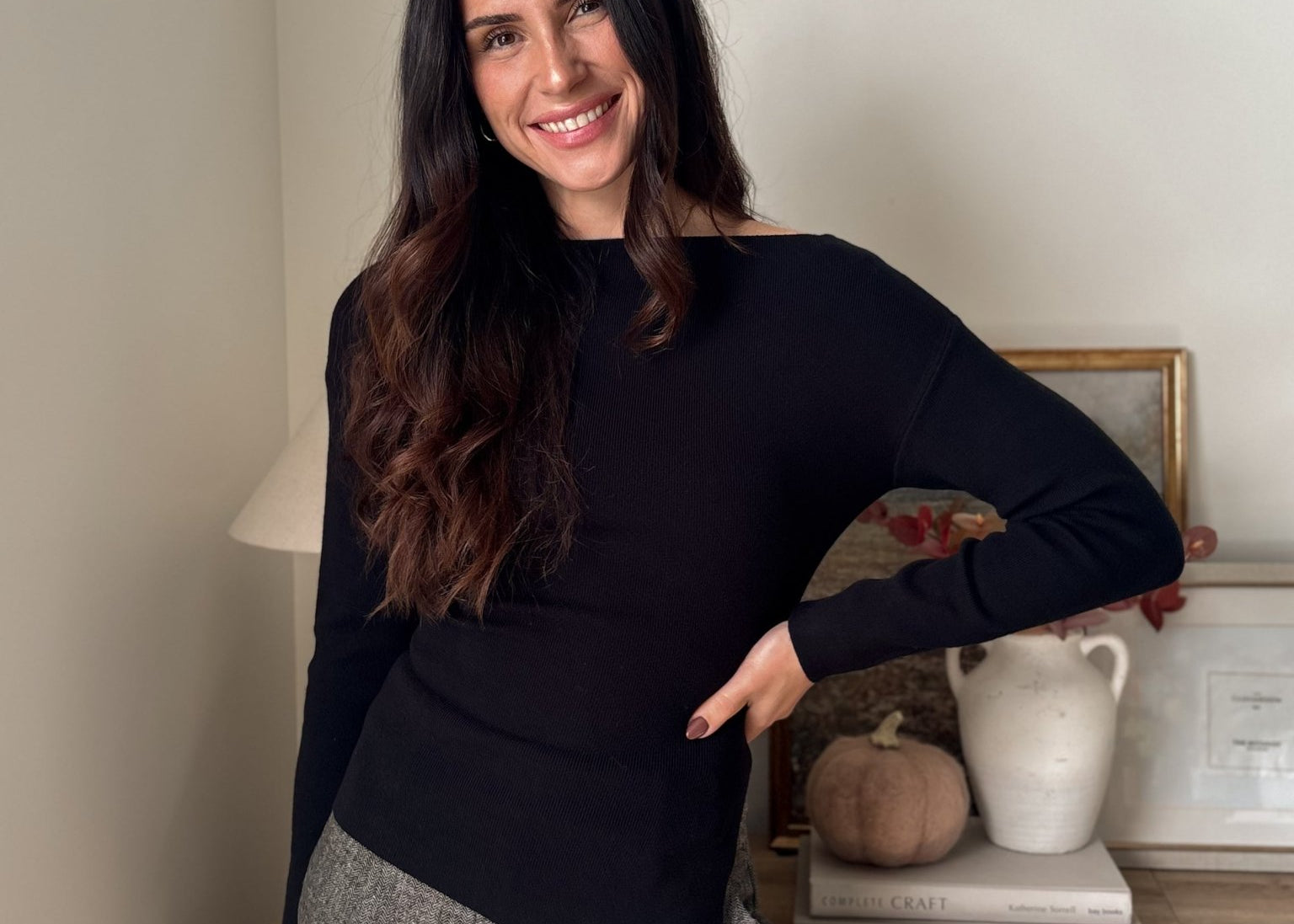 The' Home for the Holiday' Boat Neck Dolman Long Sleeve Knit Sweater in Black - Love and Lee Apparel