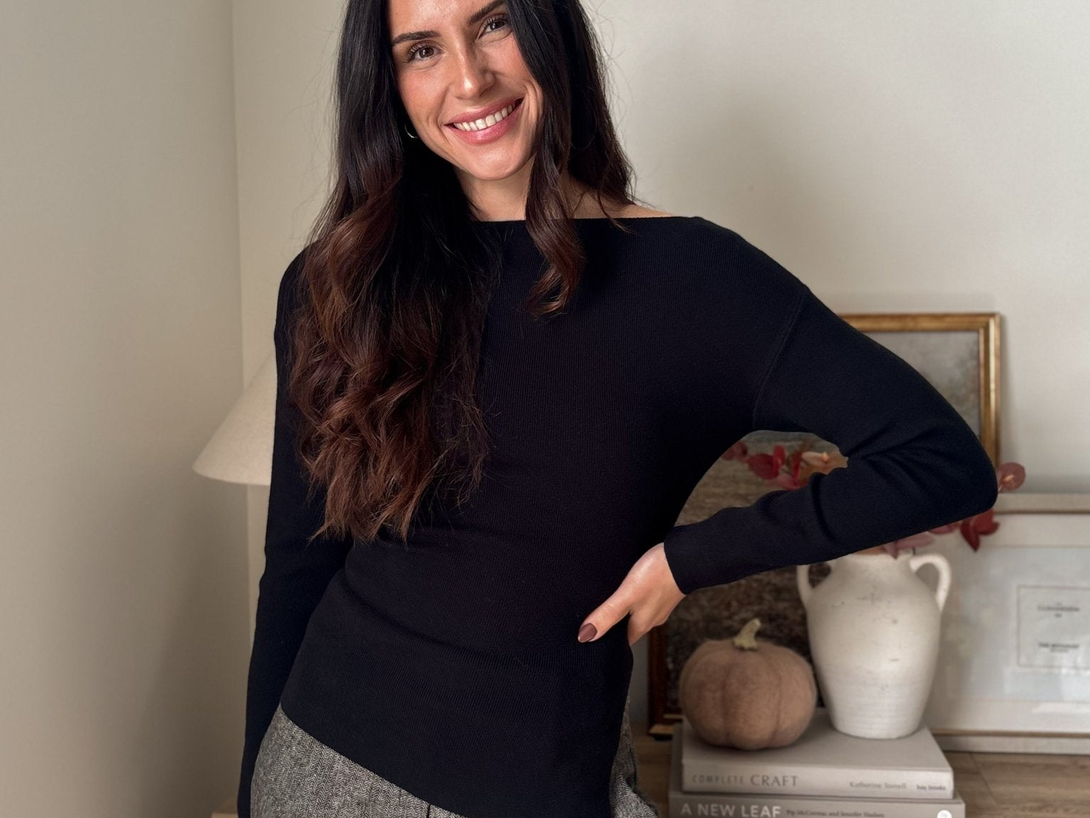 The' Home for the Holiday' Boat Neck Dolman Long Sleeve Knit Sweater in Black - Love and Lee Apparel