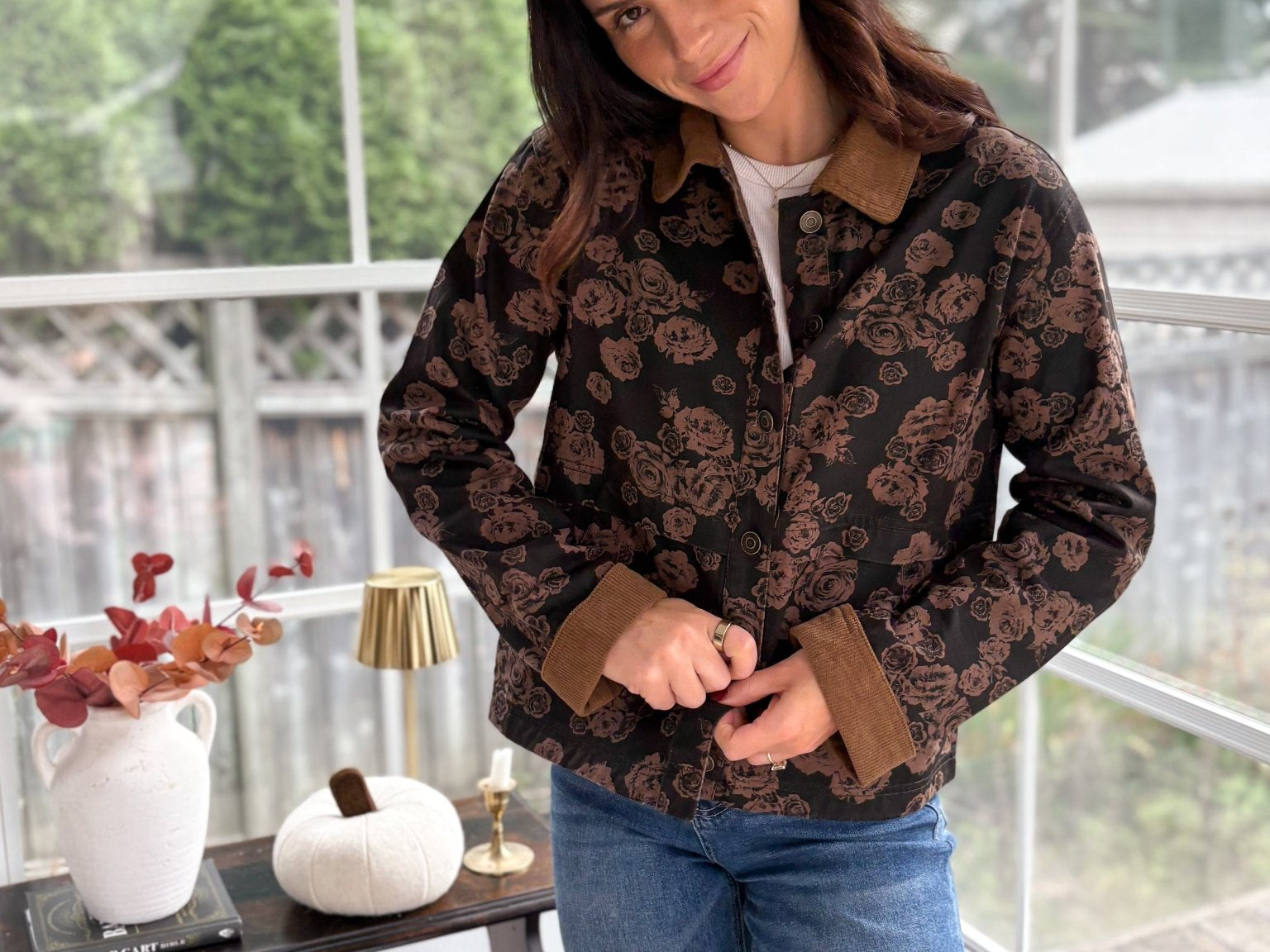 Whispering Pines Denim Jacquard Corduroy Collar Jacket - Love and Lee Apparel