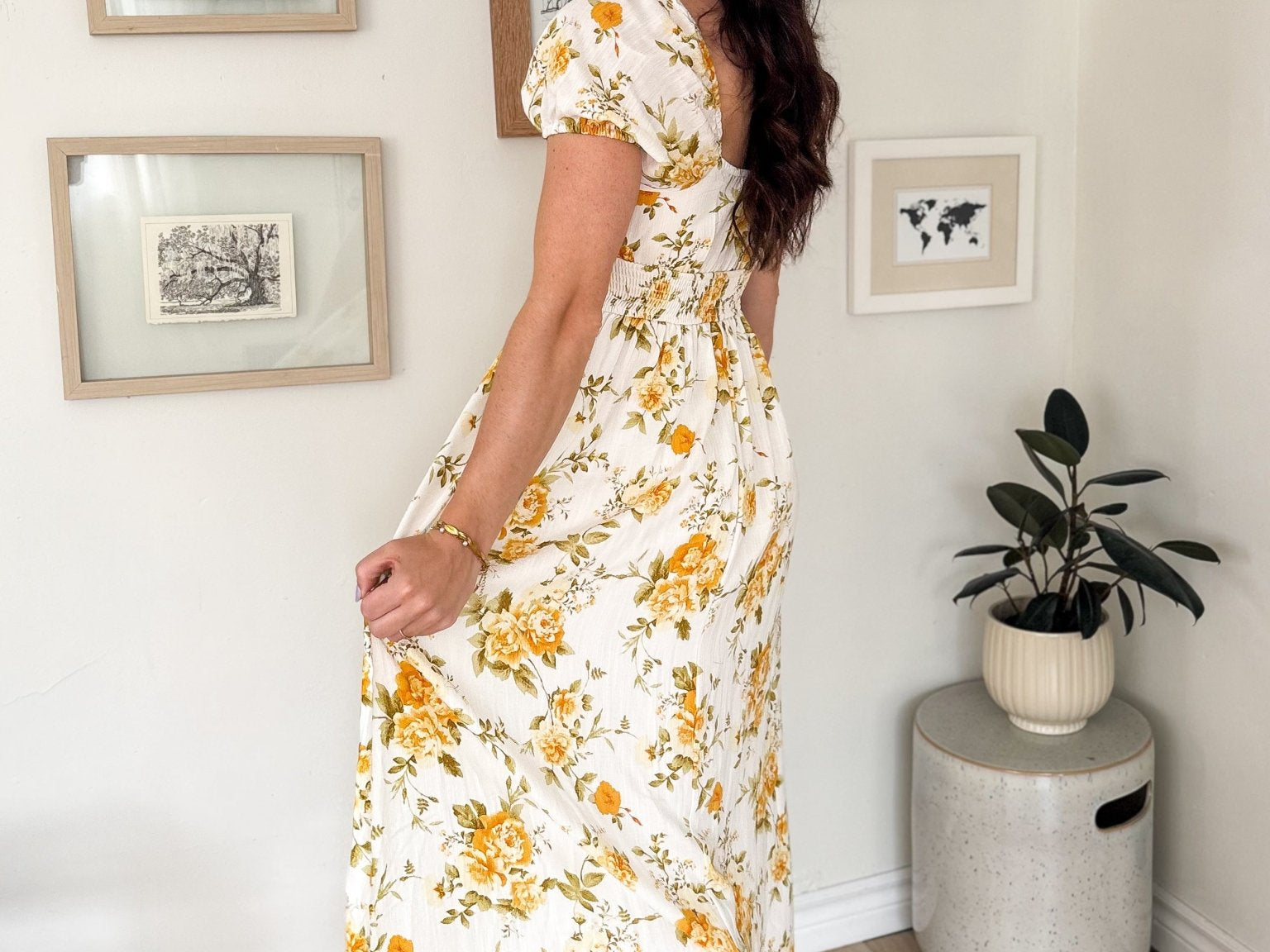 The Irene Floral Ruched Bust Puff Sleeve Midi Dress - Love and Lee Apparel