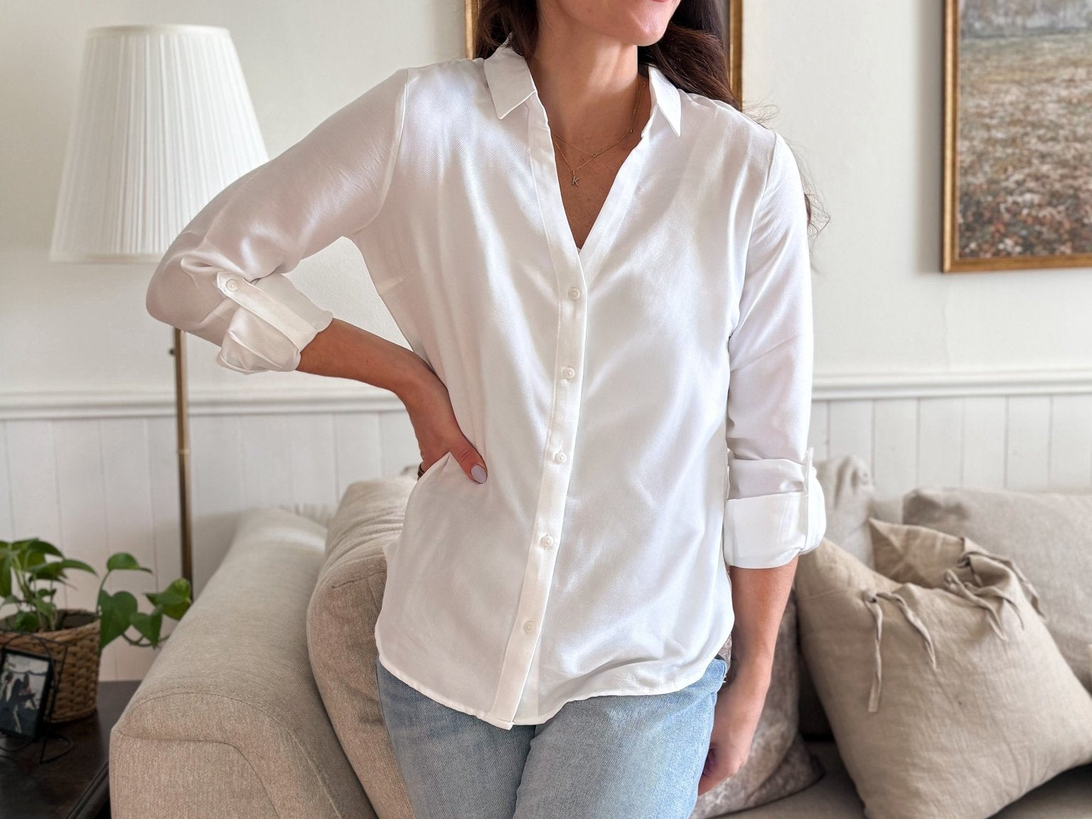 The Melio Long Sleeve Split Neck Collared Blouse - Love and Lee Apparel