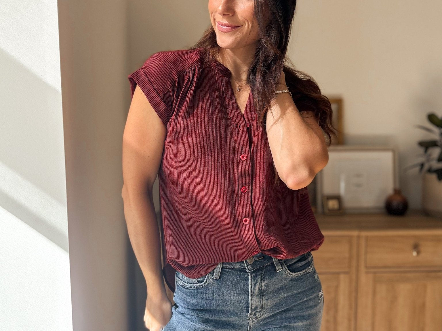 Honeycrisp Pinstripe Short Sleeve Button Down Shirt - Love and Lee Apparel