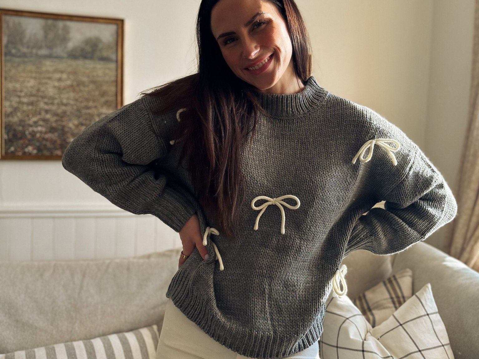 The Naomie Bow Detail Crew Neck Long Sleeve Pullover Sweater - Love and Lee Apparel