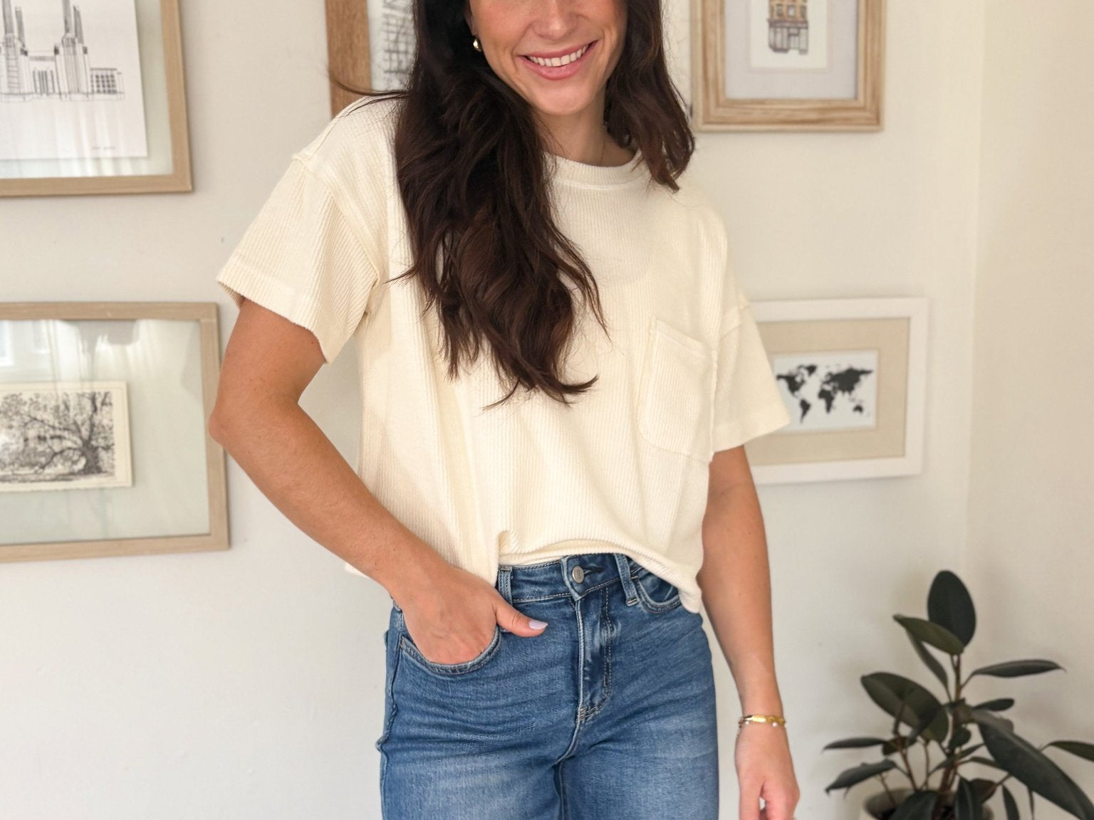 The Erika Ribbed Pocket Detail Short Sleeve Knit Top - Love and Lee Apparel