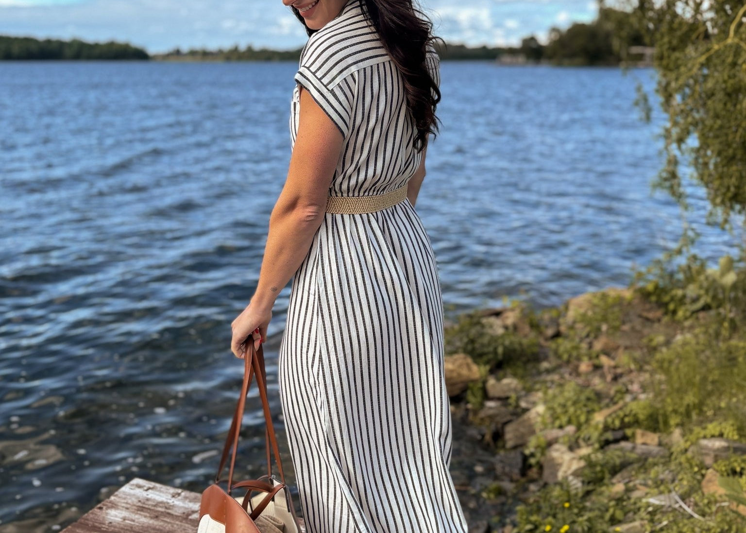Sunset Collared Short Sleeve Belted Shirt Dress - Love and Lee Apparel