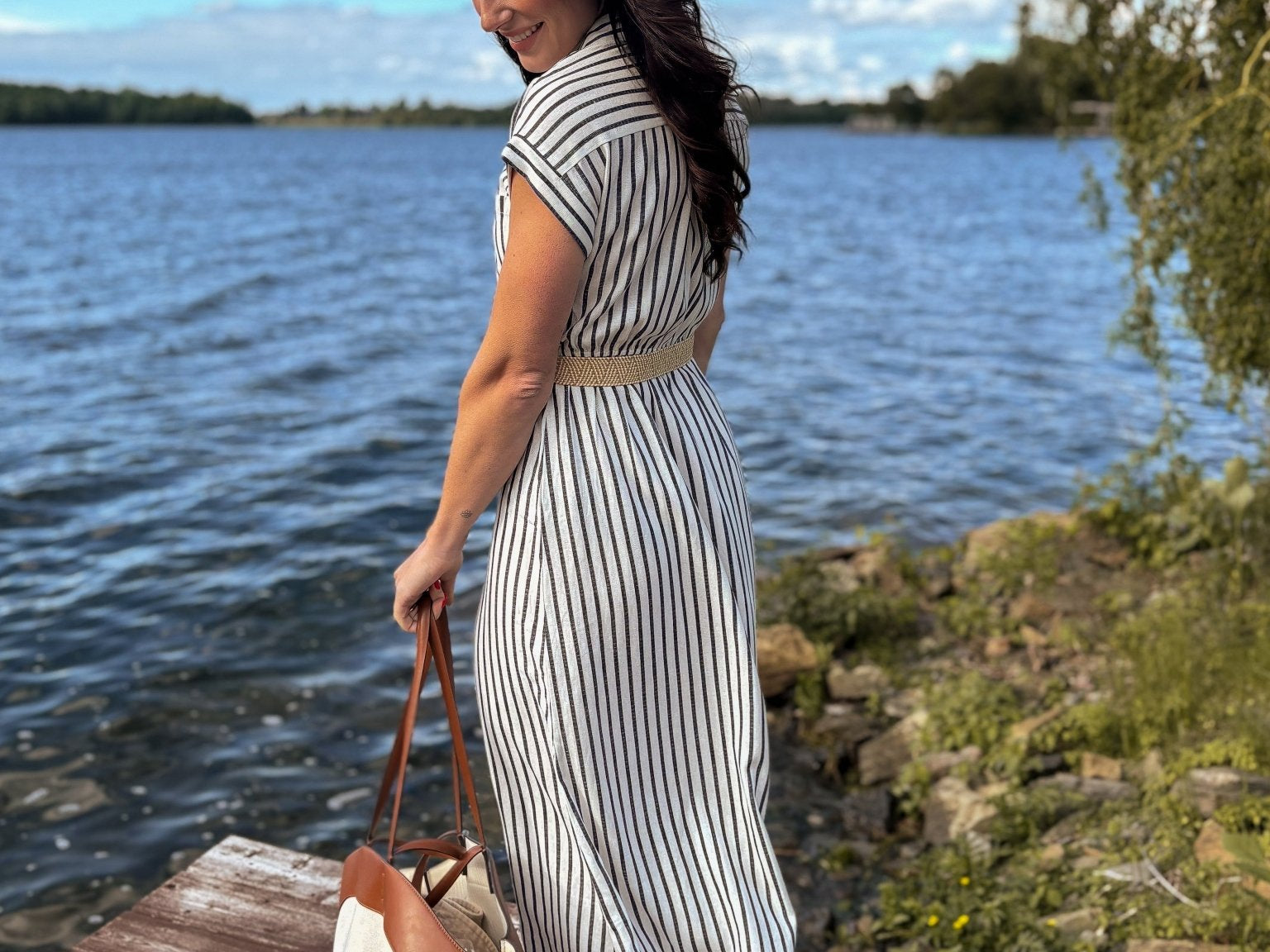 Sunset Collared Short Sleeve Belted Shirt Dress - Love and Lee Apparel