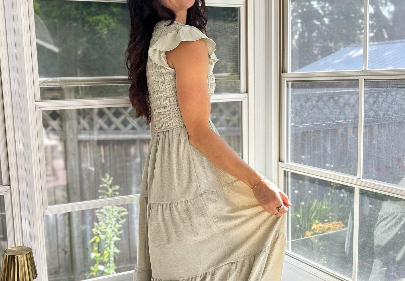 The Maureen Flutter Sleeve V Neck Smocked Midi Dress - Love and Lee Apparel