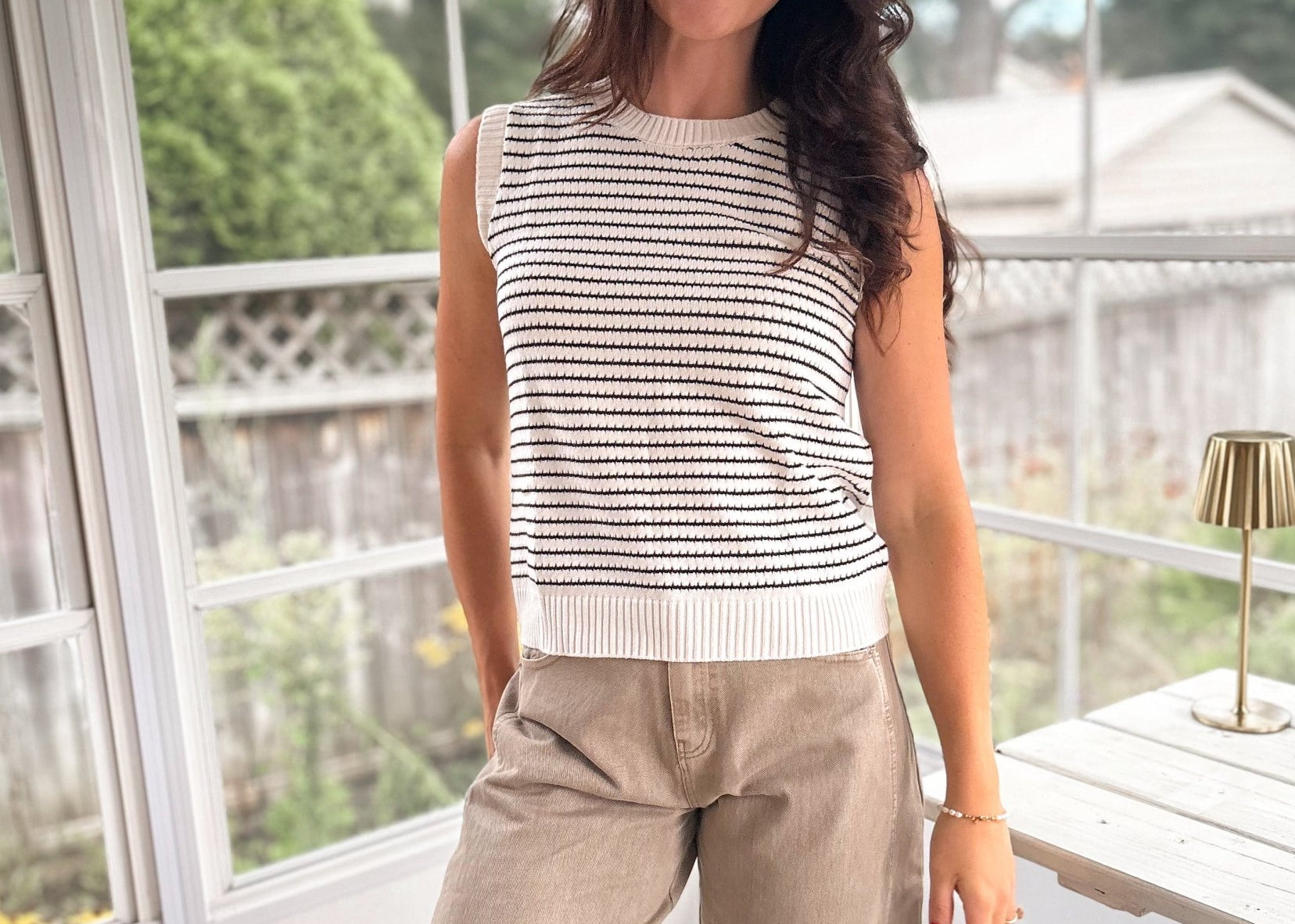 The Agatha Striped Knit Tank Casual Sleeveless Sweater Vest Top - Love and Lee Apparel