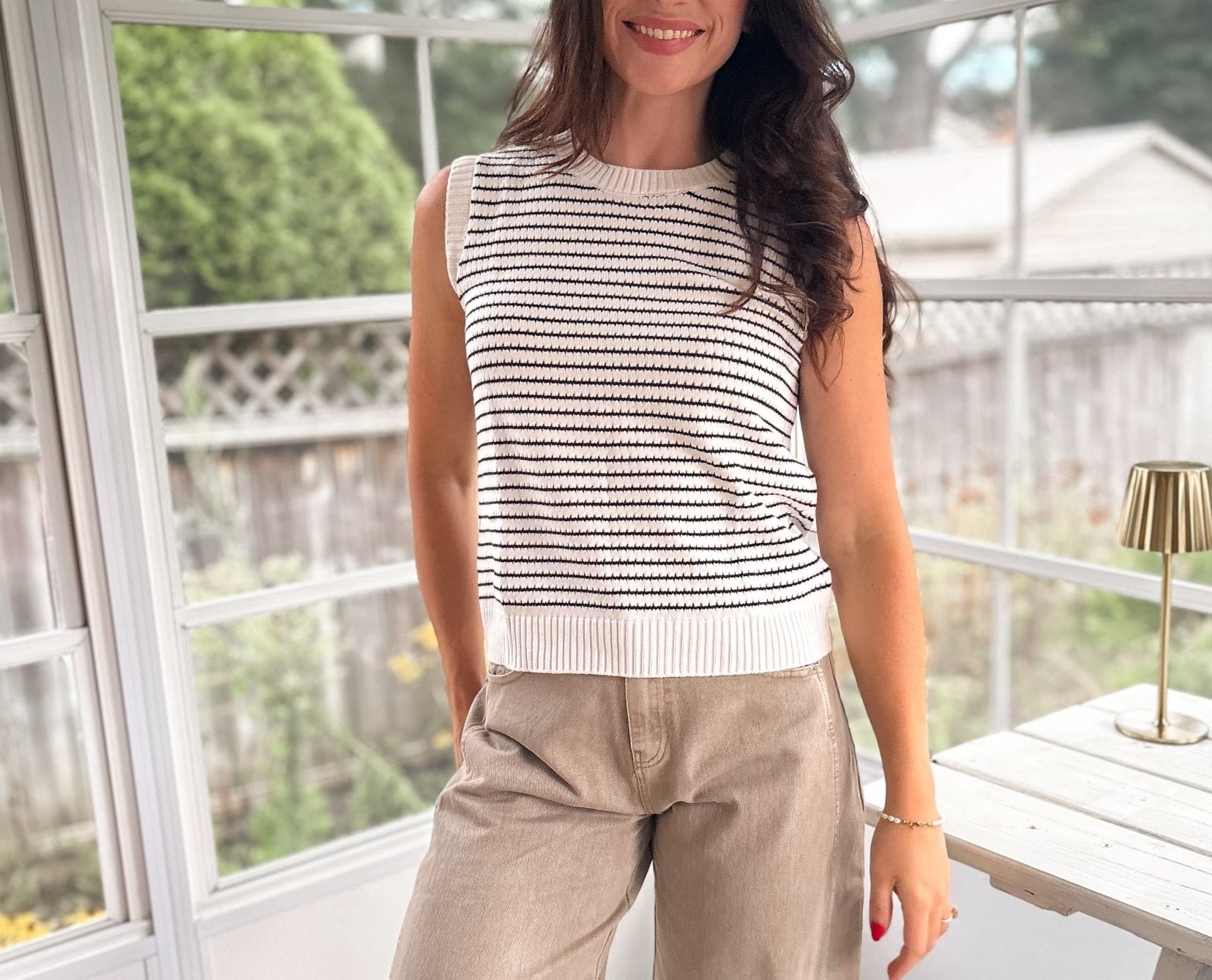 The Agatha Striped Knit Tank Casual Sleeveless Sweater Vest Top - Love and Lee Apparel