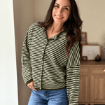 The Evermore Stripe Raw Edge Drop Shoulder Knit Cardigan - Love and Lee Apparel