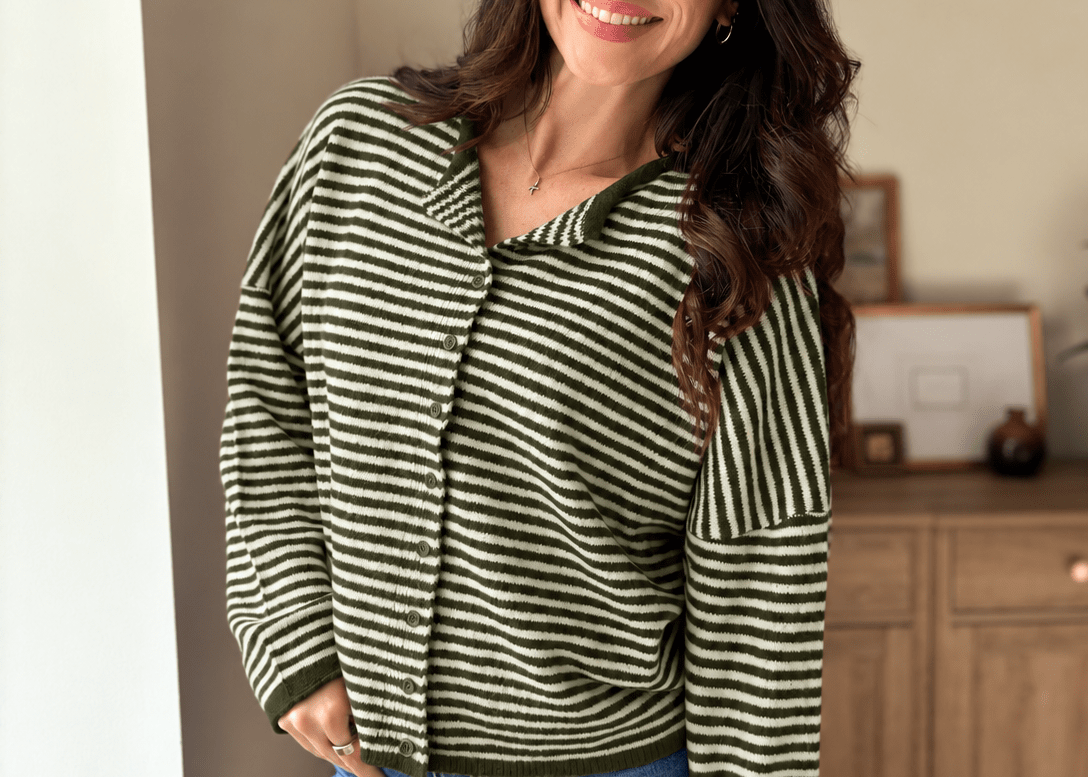 The Evermore Stripe Raw Edge Drop Shoulder Knit Cardigan - Love and Lee Apparel