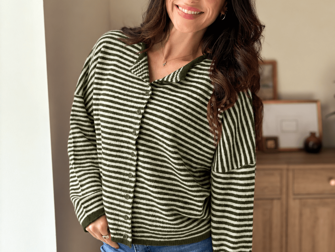 The Evermore Stripe Raw Edge Drop Shoulder Knit Cardigan - Love and Lee Apparel