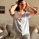The Ruth Short Sleeve Henley Detail Blouse with Ruched Shoulder - Love and Lee Apparel