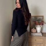 The' Home for the Holiday' Boat Neck Dolman Long Sleeve Knit Sweater in Black - Love and Lee Apparel