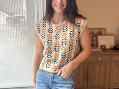 The Hattie Vintage Floral Knit Top Cap Sleeve Lightweight Sweater - Love and Lee Apparel