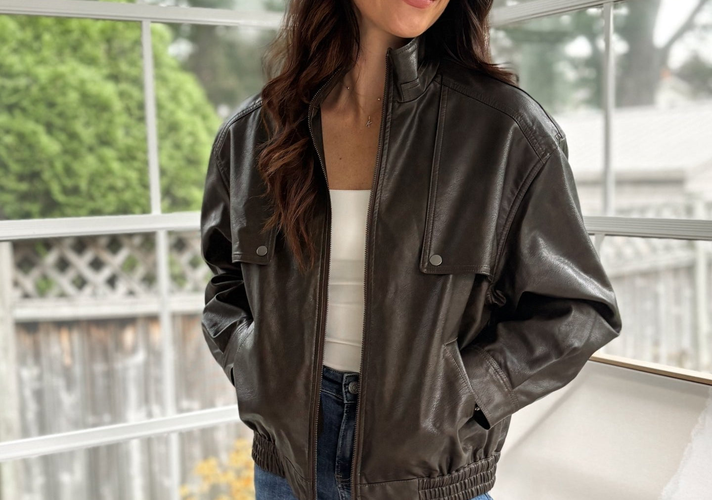 'The Varsity Club' Collared Zip-Up Faux Leather Bomber Jacket - Love and Lee Apparel