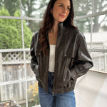 'The Varsity Club' Collared Zip-Up Faux Leather Bomber Jacket - Love and Lee Apparel