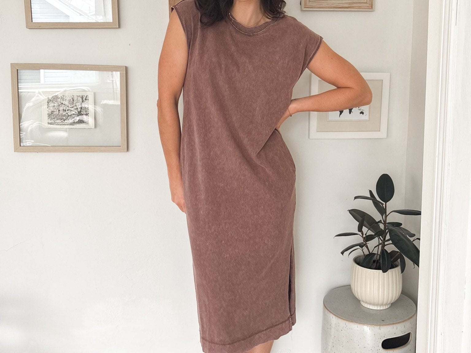 The Allie Mineral Wash Cap Sleeve Midi Dress - Love and Lee Apparel