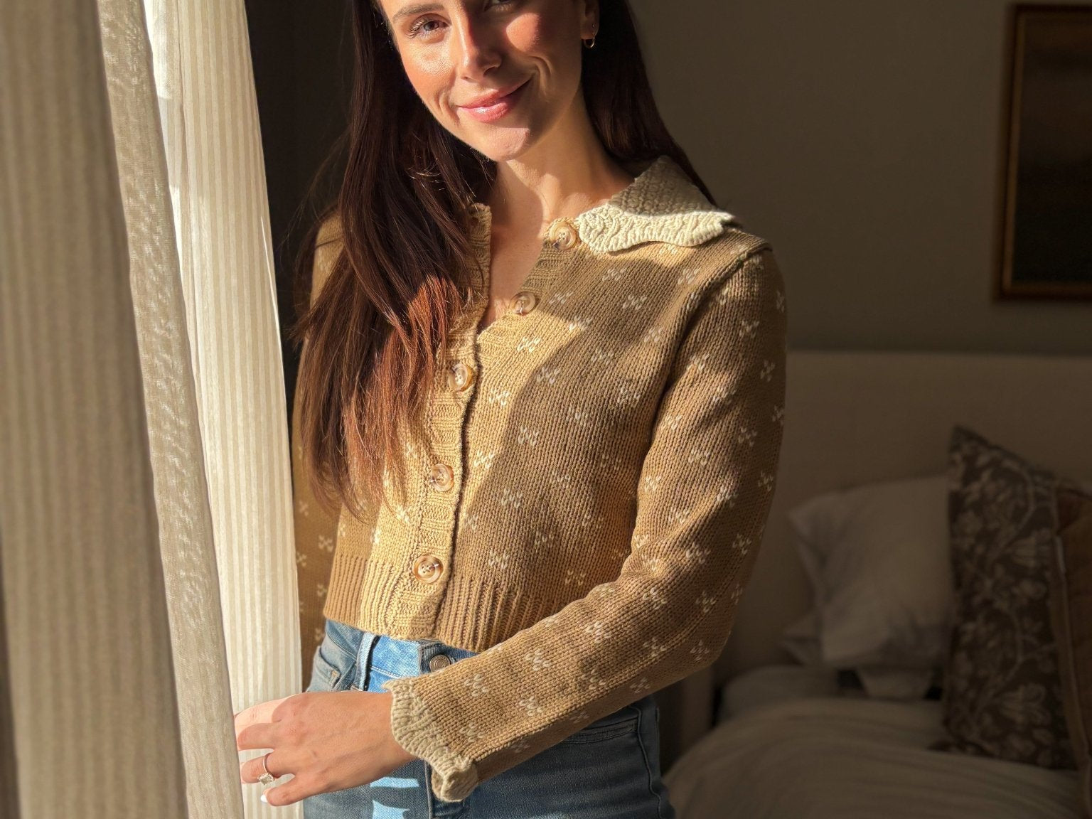 The Colette Crochet Scallop Collar Button Down Knit Cardigan - Love and Lee Apparel