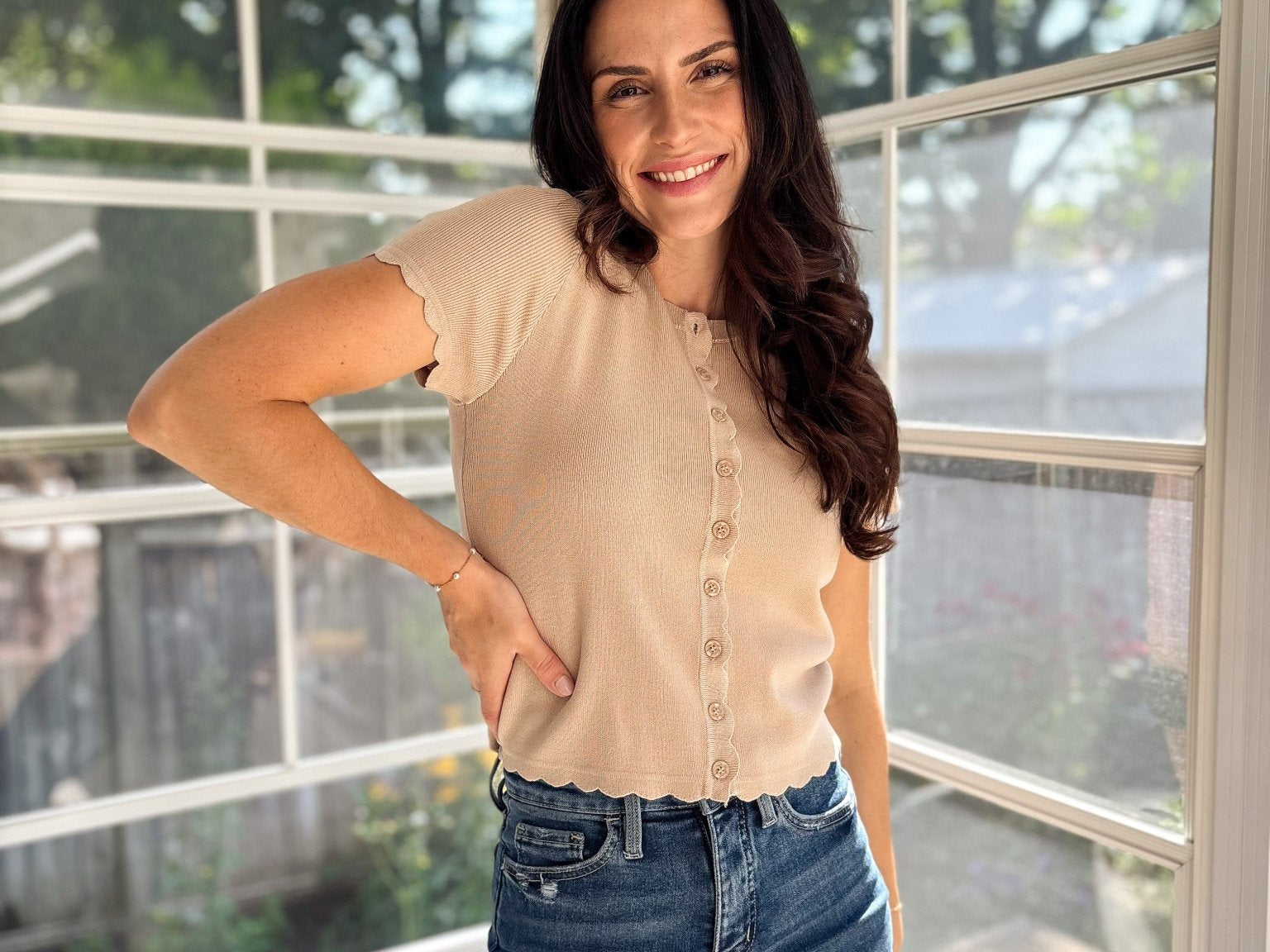 Hazel Scalloped Short Sleeve Cardigan - Love and Lee Apparel