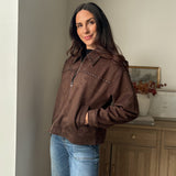 The 'Cozy Fireside' Studded Collared Zip-Up Suede Jacket - Love and Lee Apparel