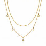 Multi Layer Necklace with Beaded Chain and Drop Rhinestone Charms in 18K Gold Plated Steel - Love and Lee Apparel